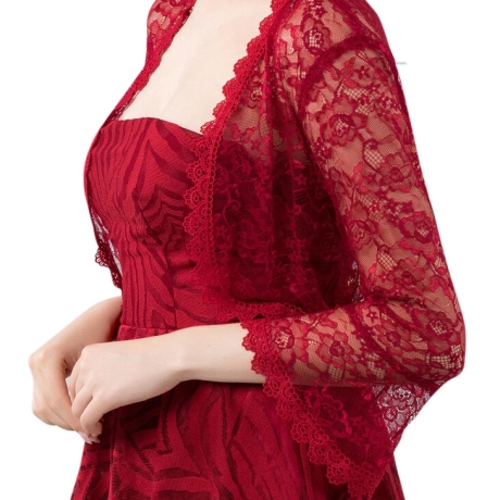Festliches Bolero-Spitzen-Seiden-Jäckchen, , 36-38, weinrot