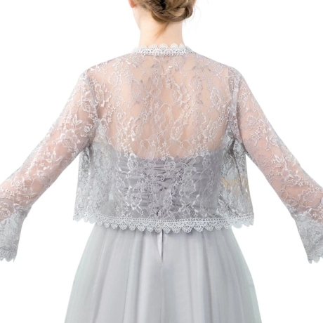 Festliches Bolero-Spitzen-Seiden-Jäckchen, , 36-38, grau
