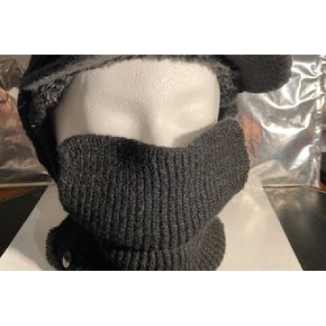 Wintermütze-Beanie mit Fleecefutter + Ohrenklappen, schwarz