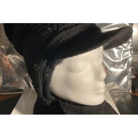 Wintermütze-Beanie mit Fleecefutter + Ohrenklappen, schwarz