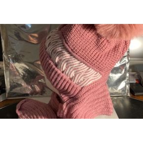 Damen-Winter-Beanie-Mütze, Bömmel + integrierter Schal, neu