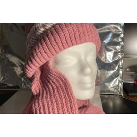 Damen-Winter-Beanie-Mütze, Bömmel + integrierter Schal, neu