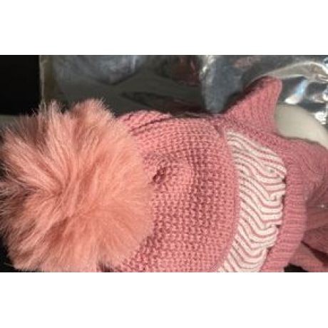 Damen-Winter-Beanie-Mütze, Bömmel + integrierter Schal, neu