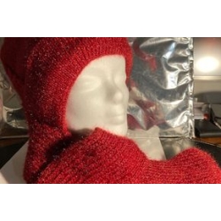 Damen-Winter-Beanie-Mütze mit integriertem Schal, rot, neu