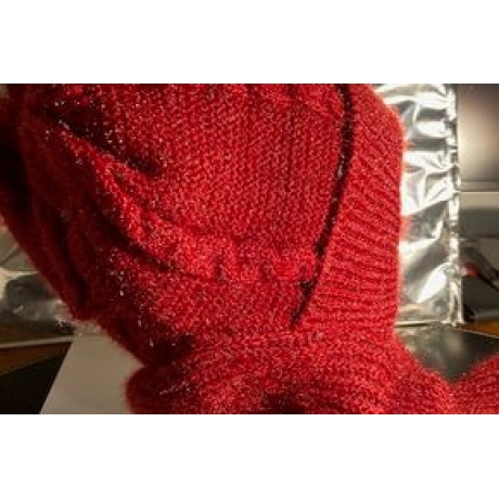 Damen-Winter-Beanie-Mütze mit integriertem Schal, rot, neu