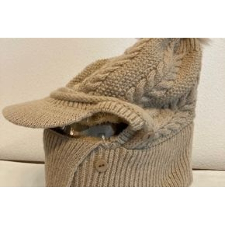 Damen-Winter-Beanie-Mütze mit Bömmel und integriertem Schal