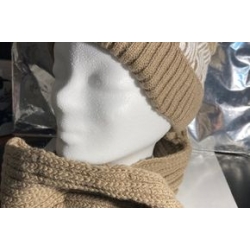 Damen-Winter-Beanie-Mütze mit integriertem Schal, beige, neu