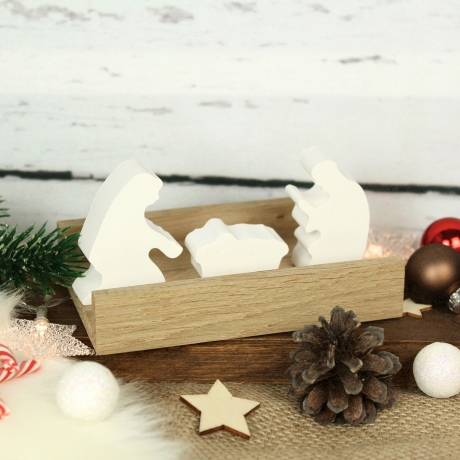 Schlichte Krippenszene | kleine Krippe mit Holzbox | Weihnachten