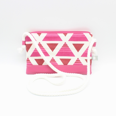 Kleine Handtasche Pink, Weiß, gemustert, Retro Handmade