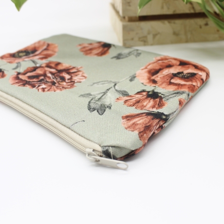 Etui Täschchen Organizer Blumen Grün Beige kleine Tasche