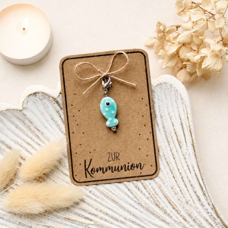 Geschenk Kommunion Fisch Anhänger Keramik Symbol