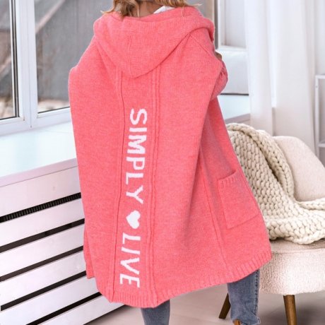 Oversized Strickmantel lange Strickjacke Cardigan Koralle M-2XL