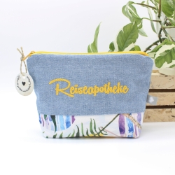Universal-/Kosmetiktasche bestickt Reiseapotheke Palmen Handmade
