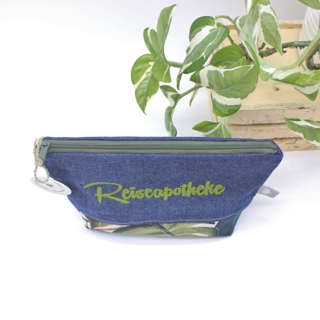 Universal-/Kosmetiktasche bestickt Reiseapotheke Palmen Handmade
