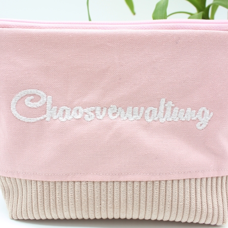 Bestickte Universaltasche Rosa „Chaosverwaltung“ Handmade genäht