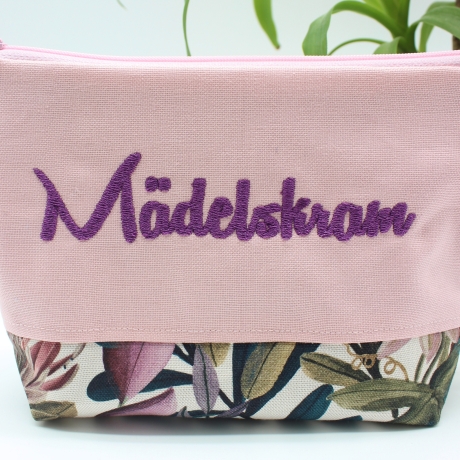 Bestickte Universaltasche Rosa „Mädelskram“ Lila Handmade genäht