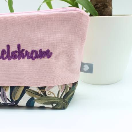 Bestickte Universaltasche Rosa „Mädelskram“ Lila Handmade genäht