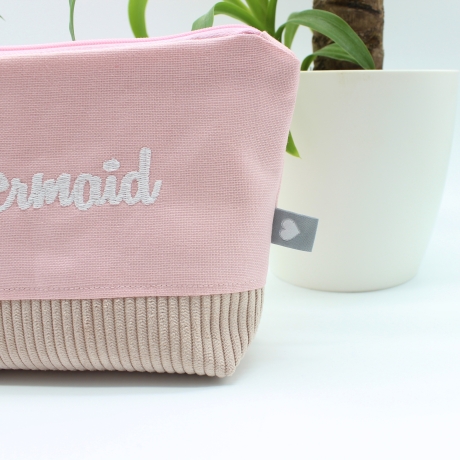 Bestickte Universaltasche Rosa „Mermaid“ Handmade genähtes Unikat