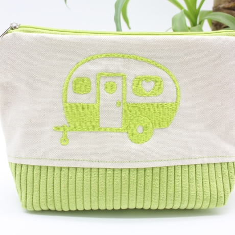 Bestickte Universaltasche Beige „Camper“ Handmade Unikat