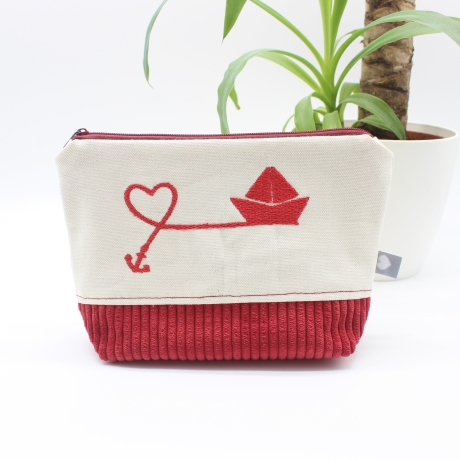 Bestickte Universaltasche Beige „Ahoi“ Handmade Unikat