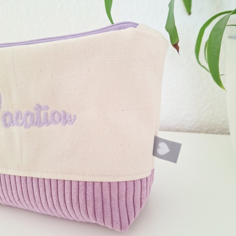 Bestickte Universaltasche Beige „Vacation“ Handmade Unikat