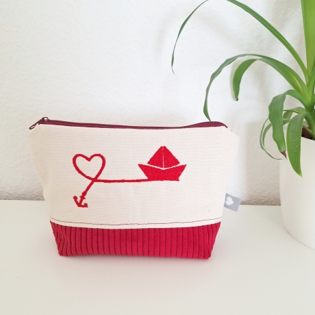 Bestickte Universaltasche Beige „Ahoi“ Handmade Unikat