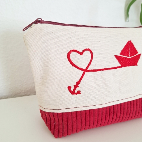 Bestickte Universaltasche Beige „Ahoi“ Handmade Unikat