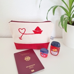 Bestickte Universaltasche Beige „Ahoi“ Handmade Unikat