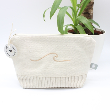 Bestickte Universaltasche Beige „Welle“ Handmade Unikat