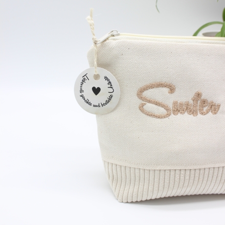 Bestickte Universaltasche Beige „Surfer Girl“ Handmade Unikat