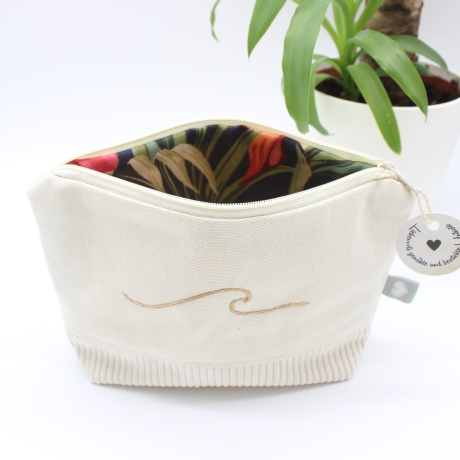 Bestickte Universaltasche Beige „Welle“ Handmade Unikat
