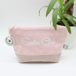 Bestickte Universaltasche Rosa „Surfer Girl“ Sommerlich handmade
