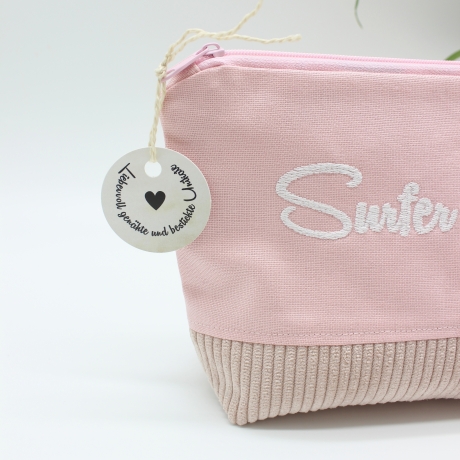 Bestickte Universaltasche Rosa „Surfer Girl“ Sommerlich handmade