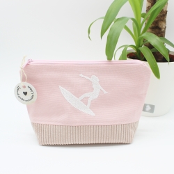 Bestickte Universaltasche Rosa „Surfer Girl“ Sommerlich handmade