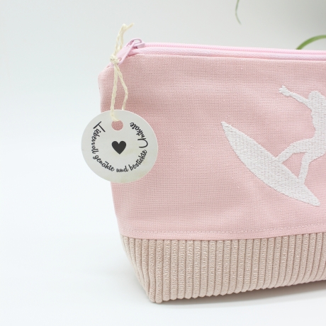 Bestickte Universaltasche Rosa „Surfer Girl“ Sommerlich handmade