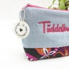 Bestickte Kosmetiktasche Jeans „Tüddelkram“ – handmade Unikat