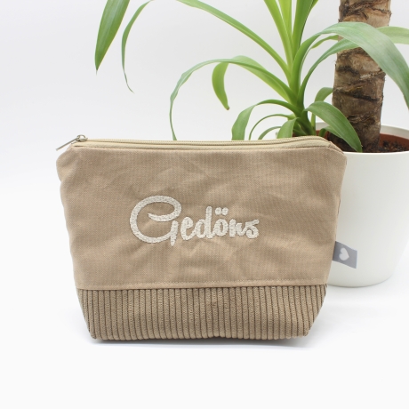 Bestickte Universaltasche Braun „Gedöns“ Dackel Handmade