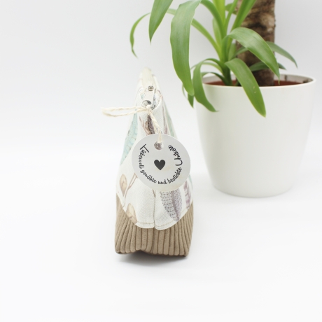 Universaltäschchen aus Canvas & Cord - Beige mit Federn 