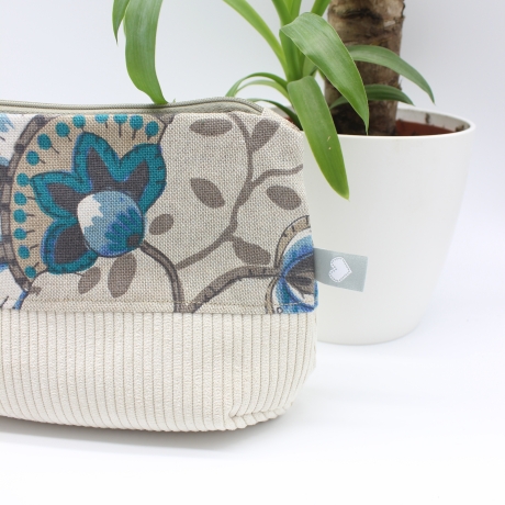 Universaltäschchen aus Canvas & Cord - geblümtes Unikat Handmade