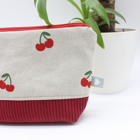 Universaltäschchen aus Canvas & Cord - Kirschen Rot Handmade