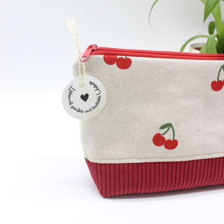 Universaltäschchen aus Canvas & Cord - Kirschen Rot Handmade