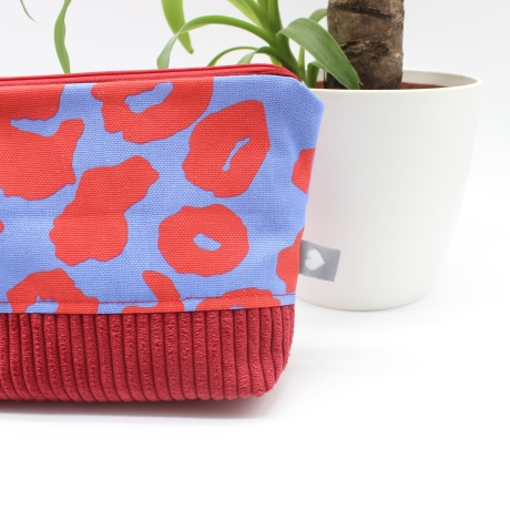 Universaltäschchen aus Canvas & Cord - Leoprint Rot Blau Handmade