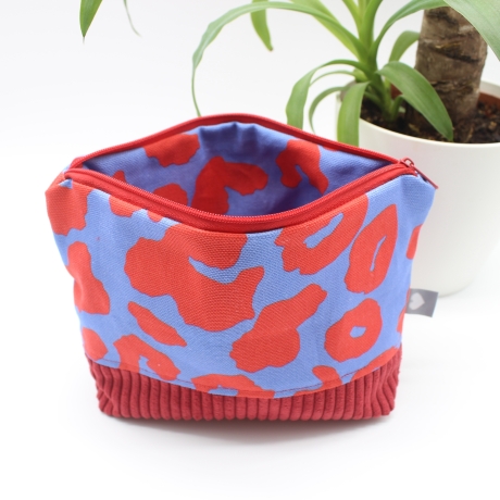 Universaltäschchen aus Canvas & Cord - Leoprint Rot Blau Handmade