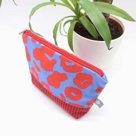 Universaltäschchen aus Canvas & Cord - Leoprint Rot Blau Handmade