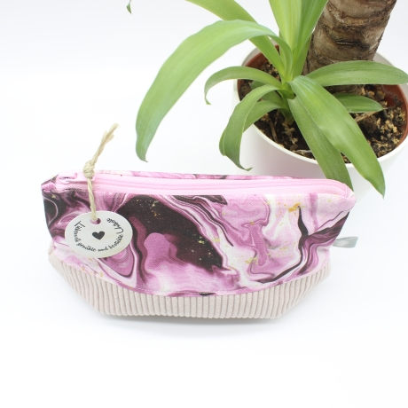 Universal-/Kosmetiktasche Marmoreffekt Lila Rosa Handmade