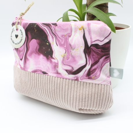 Universal-/Kosmetiktasche Marmoreffekt Lila Rosa Handmade