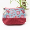 Universal-/Kosmetiktasche geblümt Rot Hellblau Handmade Unikat