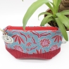 Universal-/Kosmetiktasche geblümt Rot Hellblau Handmade Unikat