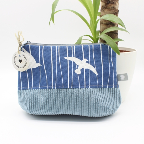 Universal-/Kosmetiktasche Schwalben Maritim Blau Handmade Unikat
