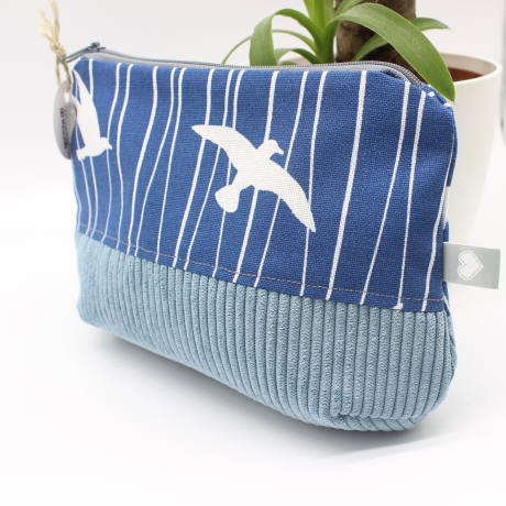 Universal-/Kosmetiktasche Schwalben Maritim Blau Handmade Unikat